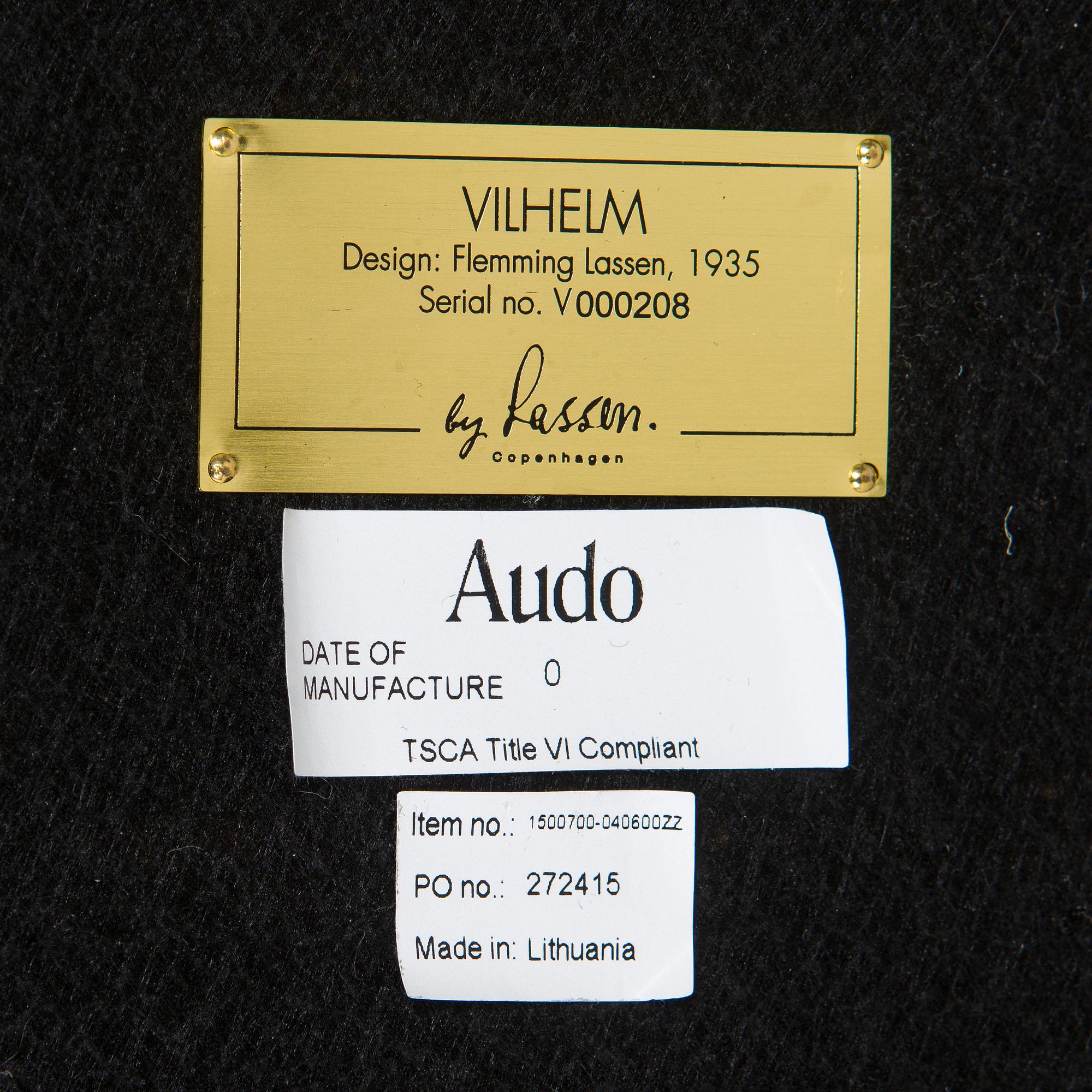 Flemming Lassen, sohva, "Vilhelm", valmistaja Audo Copenhagen. Uustuotanto. Muotoiltu 1935.