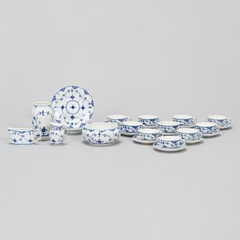 A 16-piece porcelain mocha service, "Musselmalet", half-lace and full-lace, Royal Copenhagen, Denmark.