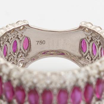 Navette ruby and brilliant cut diamond ring.