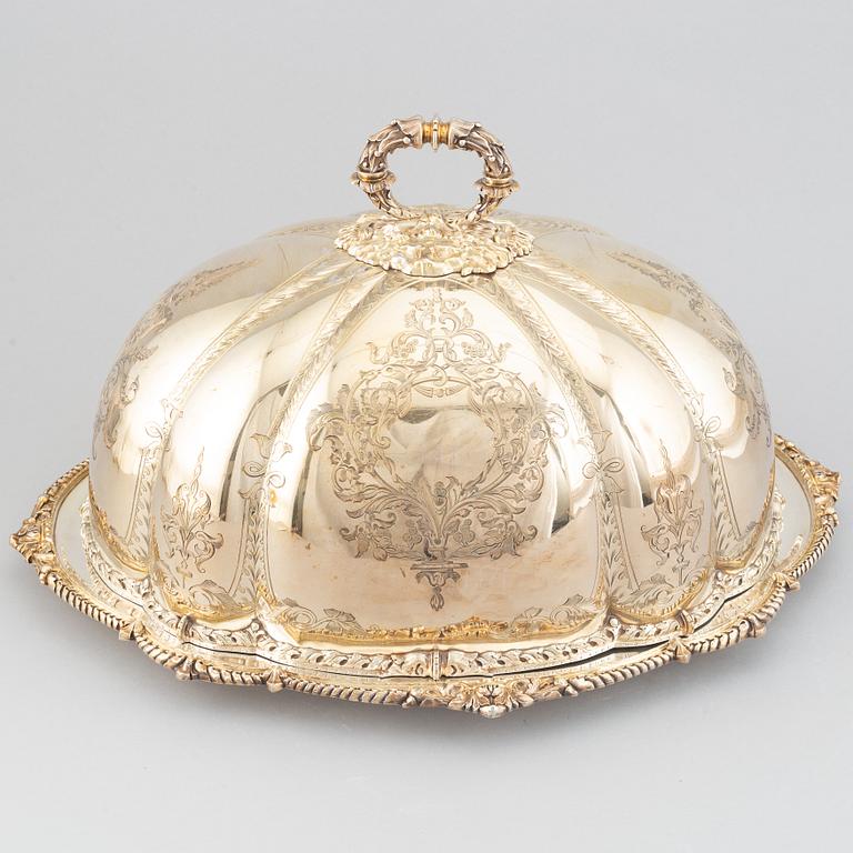 A silver plated cover by Martin, Hall & Co, Sheffield, and dish.