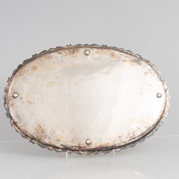 K Anderson, kaffeservis, 3 delar, silver, Stockholm 1936. Nysilverbricka samma modell medföljer.