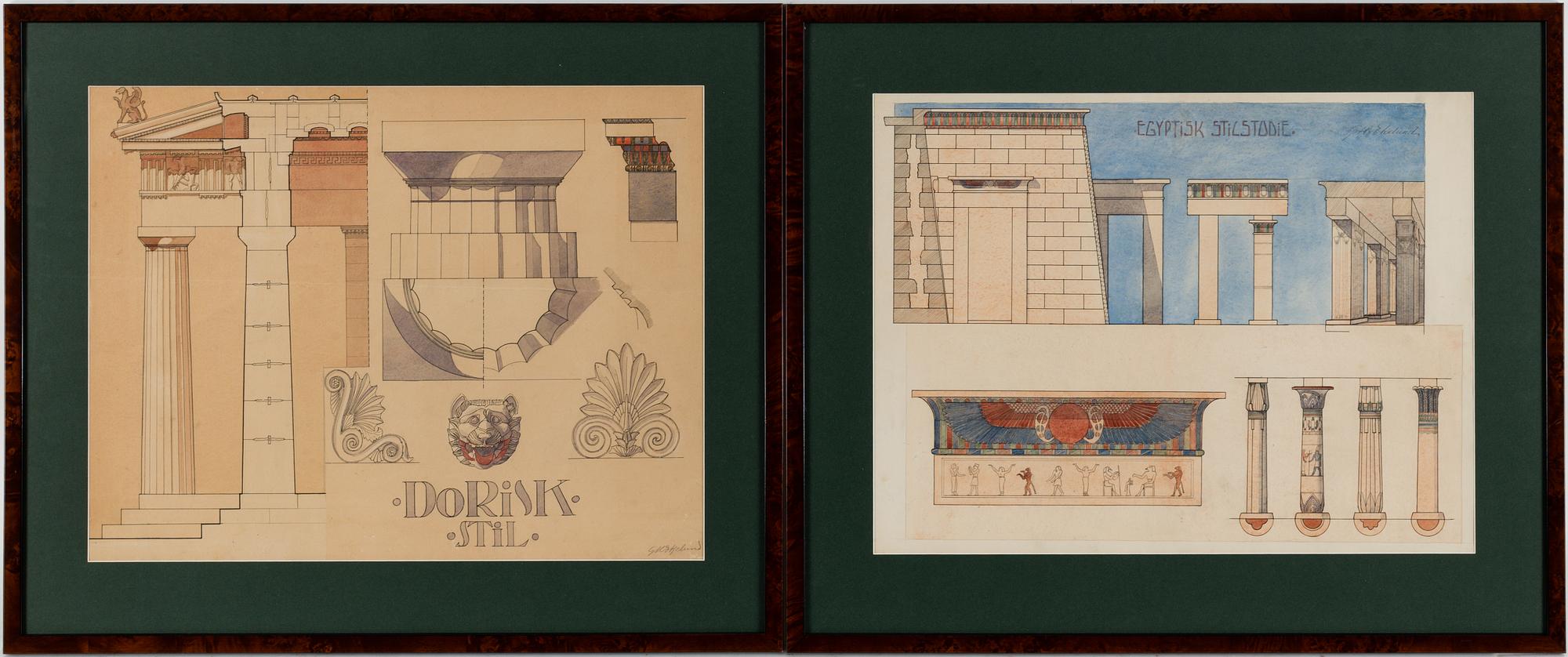 Two architect drawings signed G. Ekelund.