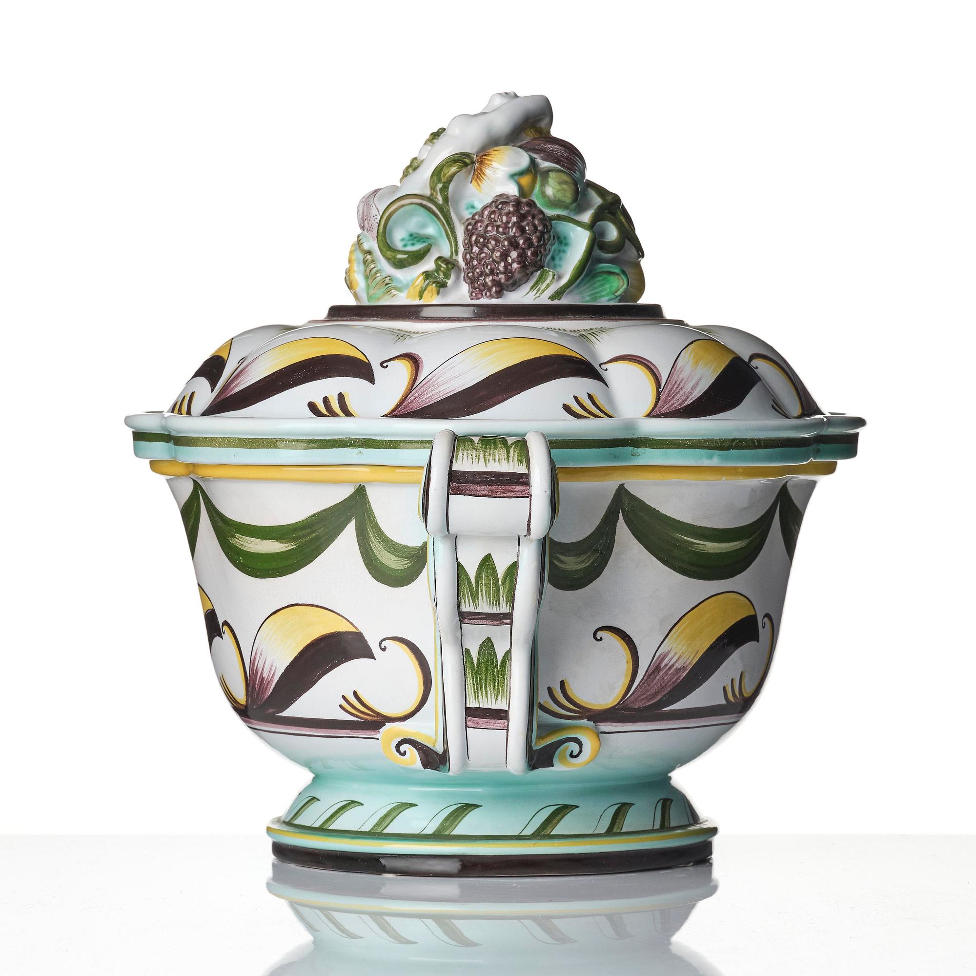 Arthur Percy, a Swedish Grace lidded creamware bowl, Gefle Porcelain Factory, Sweden, 1920s-30s.