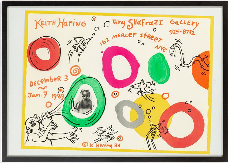 KEITH HARING, Tony Shafrazi Gallery poster, Offset lithograph in colors, signed in the plate 88.