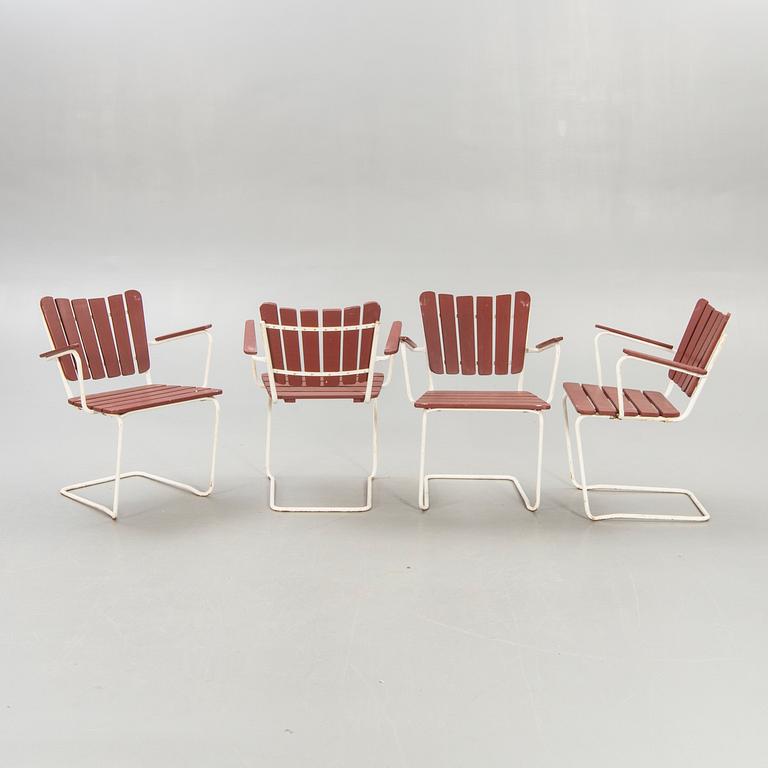Garden furniture, 4 chairs, table, 1950s.