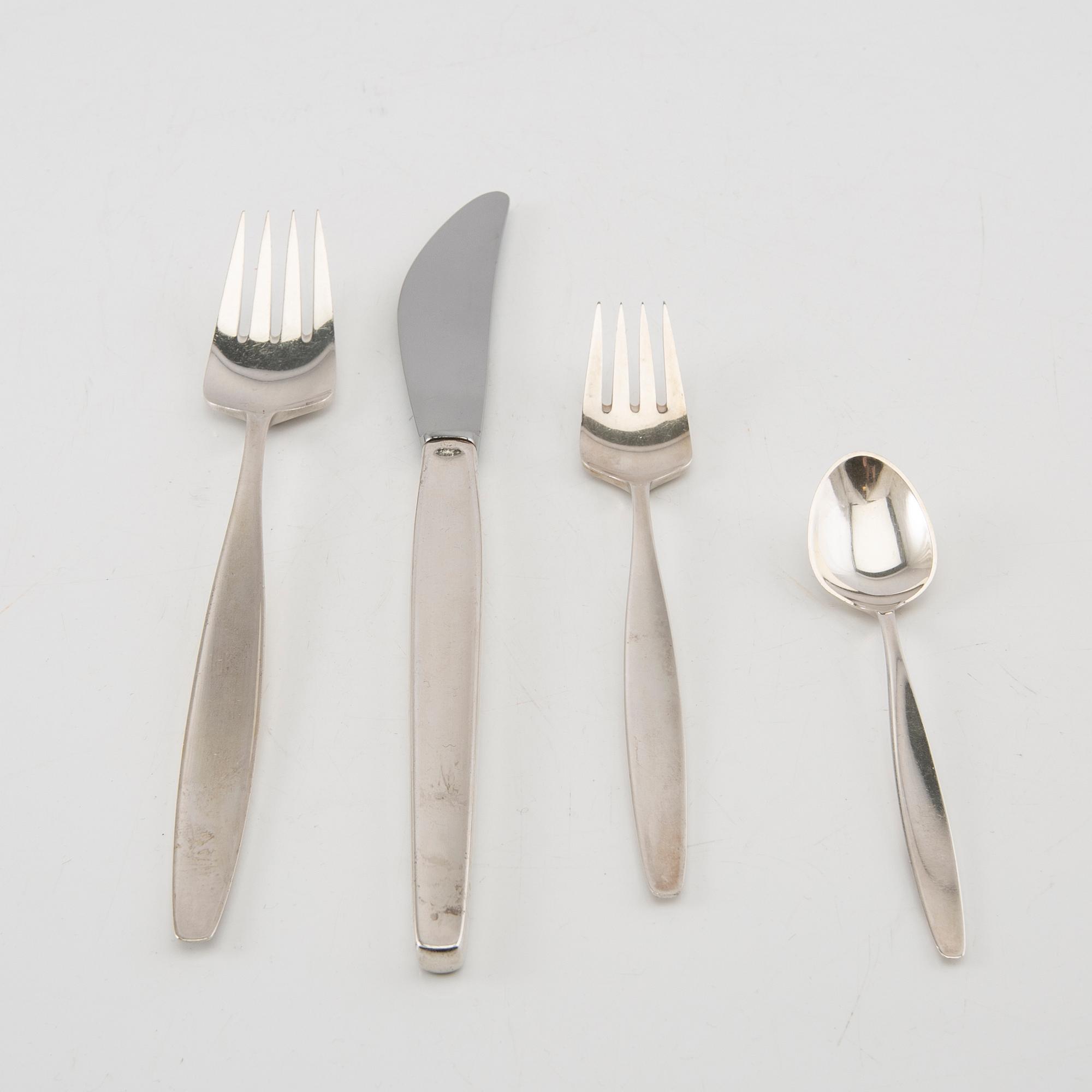 Tias Eckhoff, silver cutlery 48 pcs "Cypress" for Georg Jensen Copenhagen Denmark.