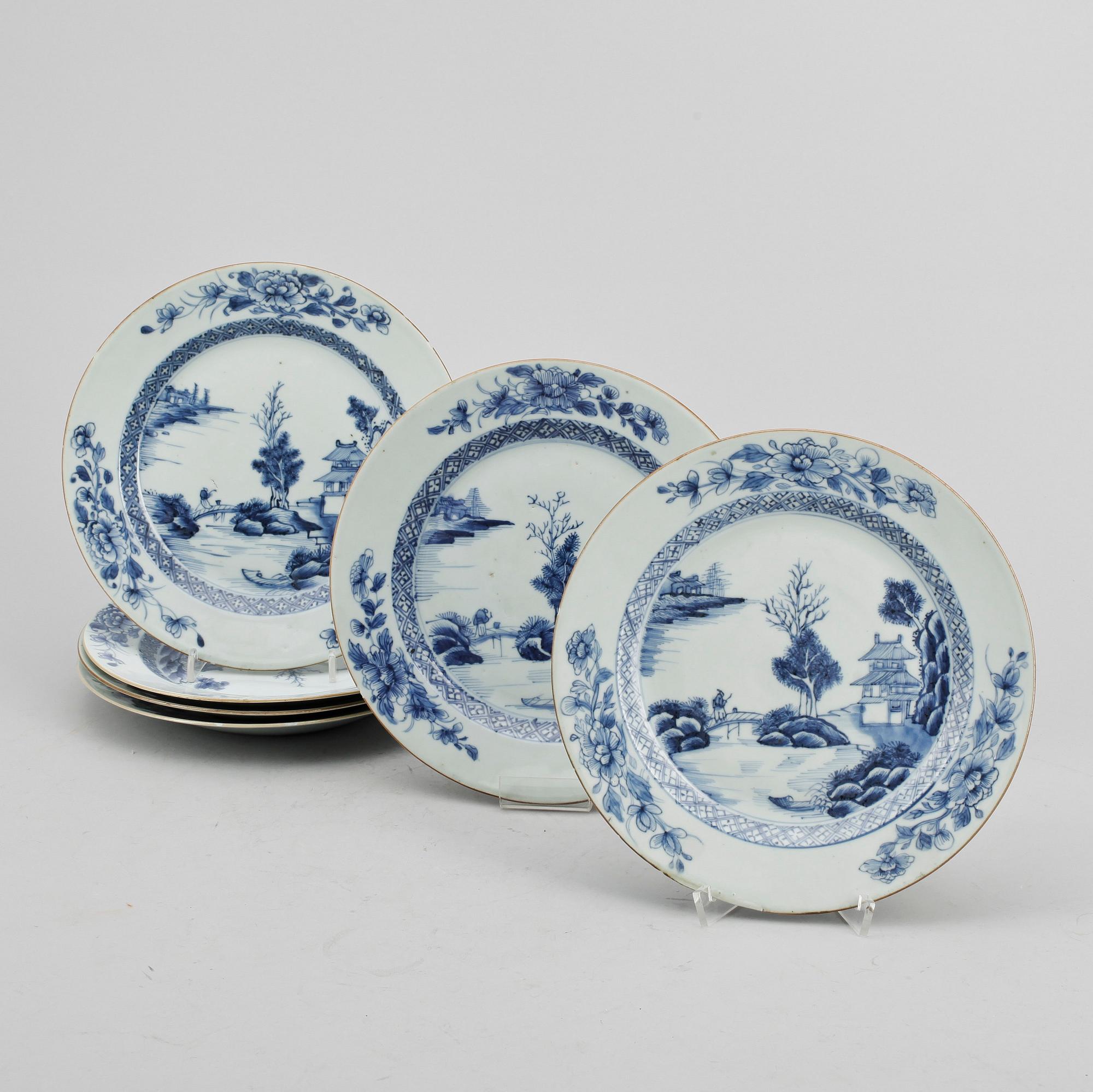 TALLRIKAR, 6 st, porslin, Qianlong, Kina 1700-tal.