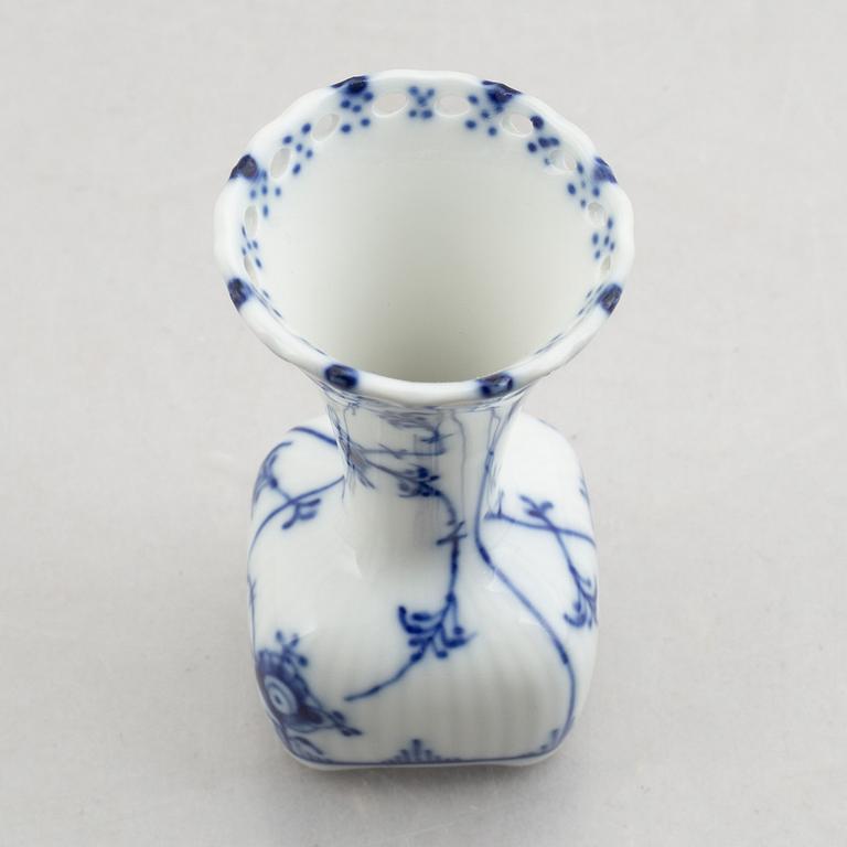 A group of two vases, two bowls and a candlestick, "Blue fluted full lace"/"Musselmalet", Royal Copenhagen.