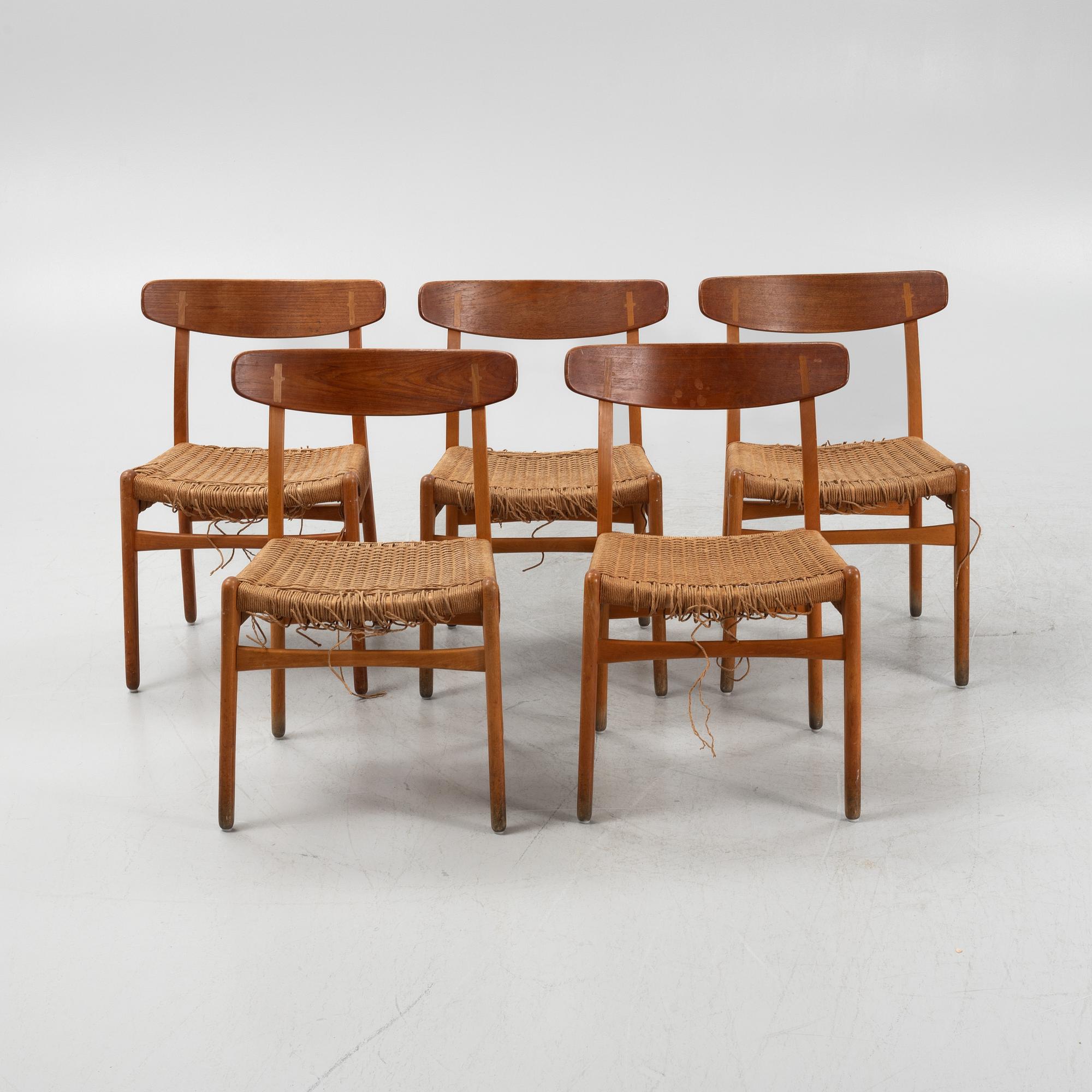 Hans J. Wegner, five 'Spisestolen/CH-23", Ljungströms Möbler, Mariestad, 1960's/70's.