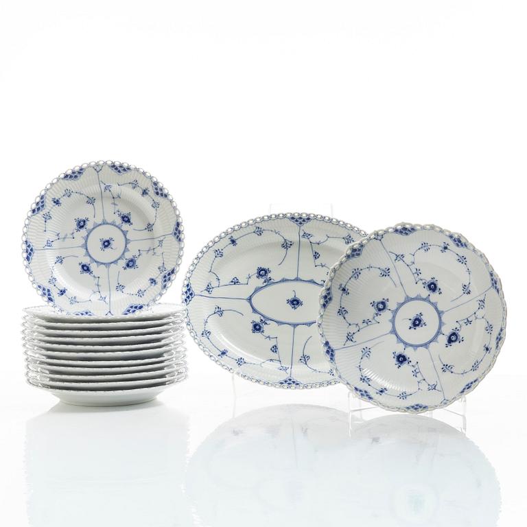 Royal Copenhagen, 14 'Blue Fluted Full Lace' tableware pieces, Denmark, 1960-73.