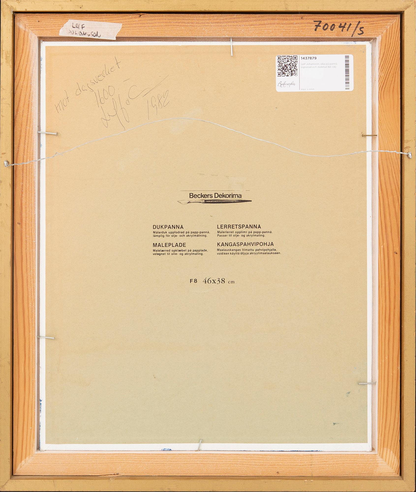 Leif Johansson, olja på pannå signerad och daterad 82.