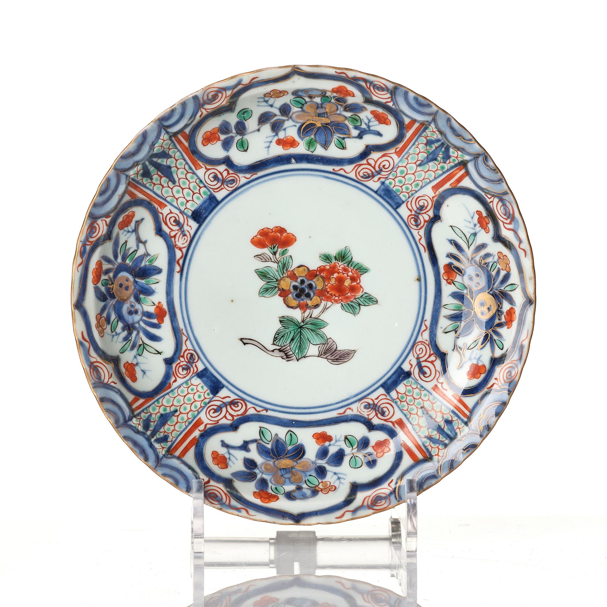 A set of four imari dishes, a blue and white bowl and a Japanese lacker box, Meiji period (!868-1912).