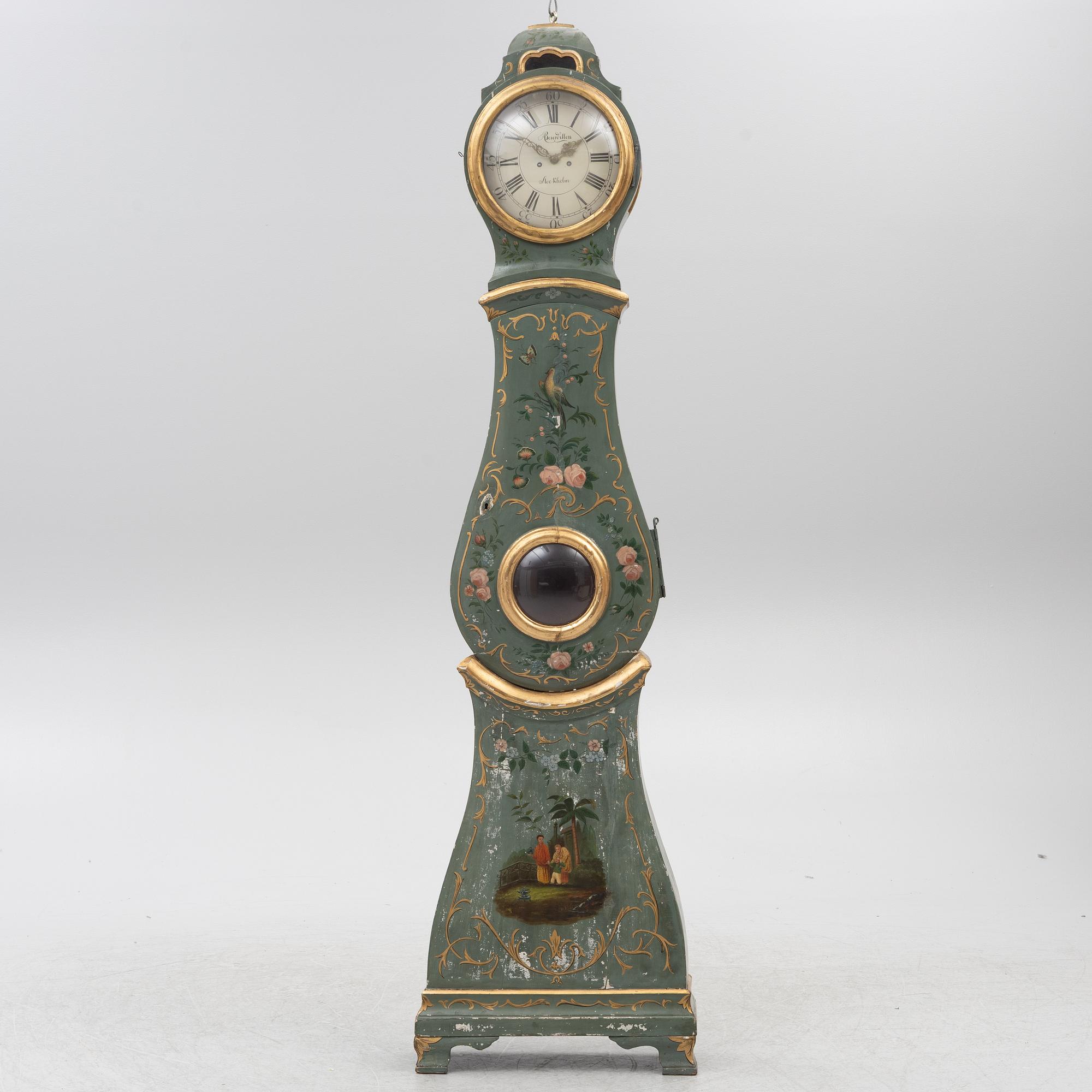 A Swedish Rococo longcase clock. The dial signed by Augustin Bourdillon, Stockholm.