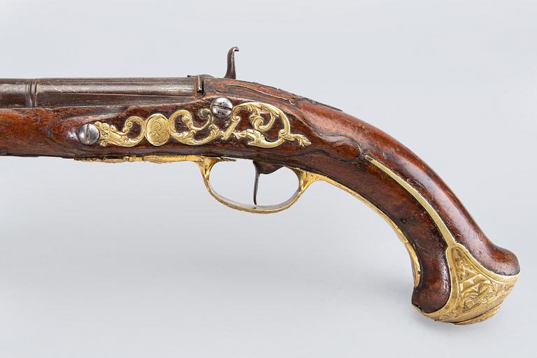 A mid 18th Century percussion pistol, possibly Belgium / French.