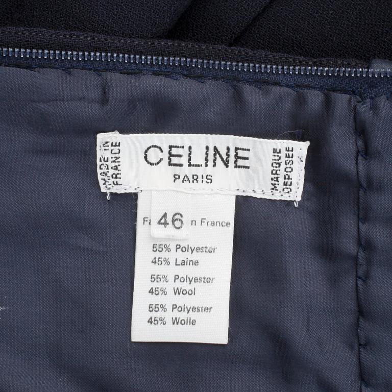 CÉLINE, a blue woolblend pleated skirt. Size 44.