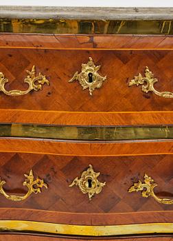A rococo parquetry commode by C. Linning (master in Stockholm 1744-79).