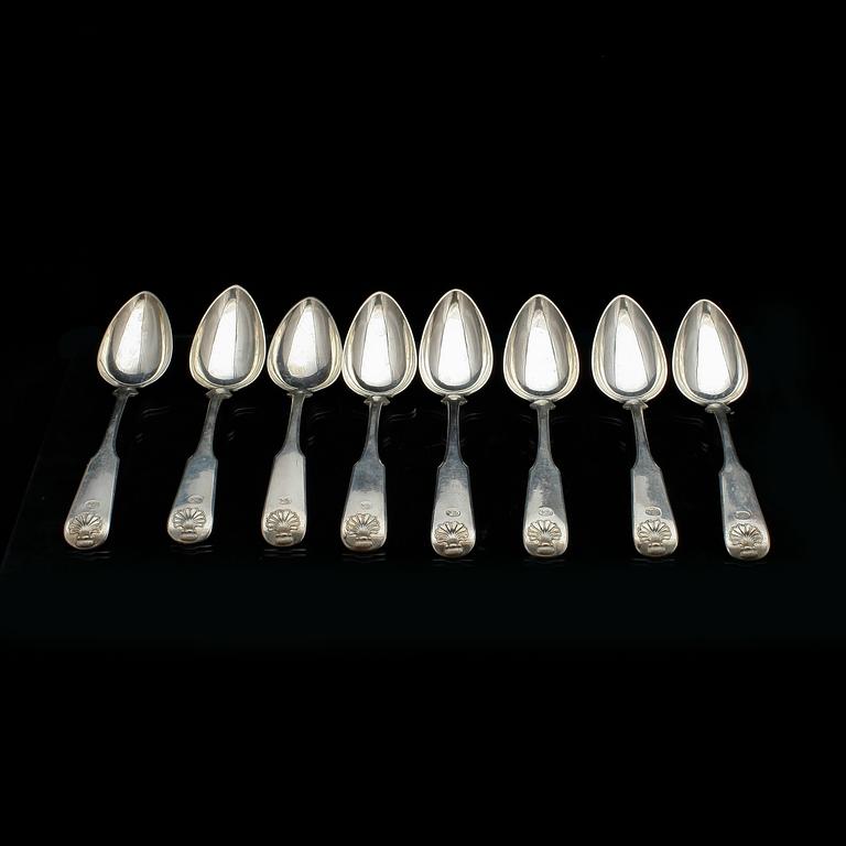 SKEDAR, 8 st, silver, Fredrik Strömsten, Helsingfors, Finland, 1842. Vikt ca 531.