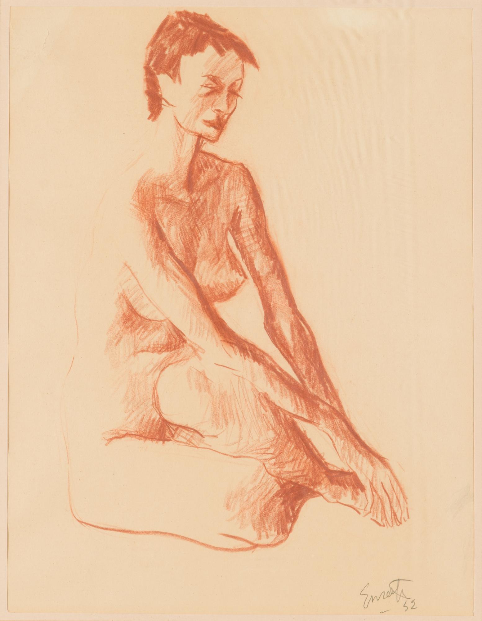 Erik Enroth, red chalk on paper, signed and dated -52.