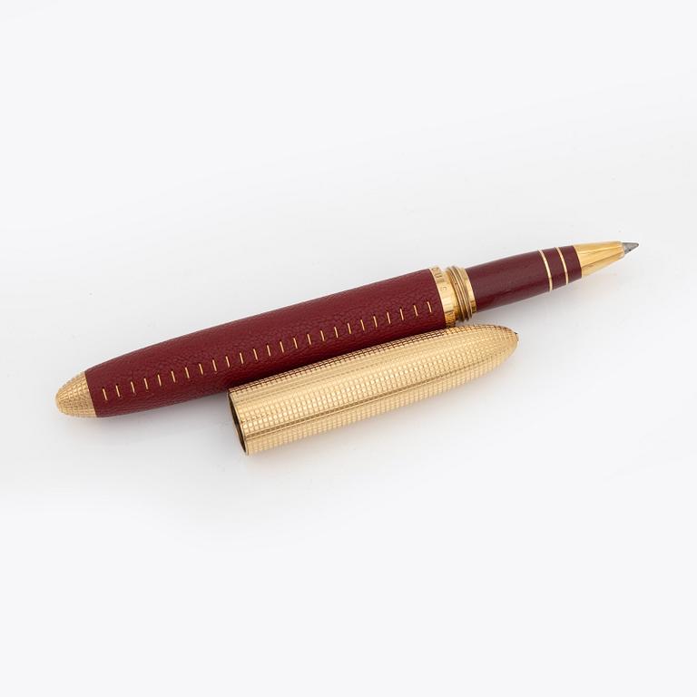 Louis Vuitton, a red leather and gold plated 'Doc Cuir' rollerball pen.