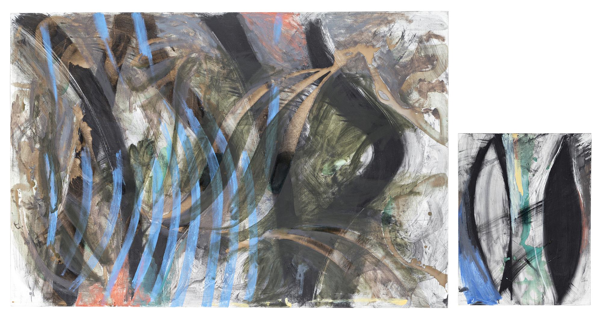 STEVEN SORMAN, Diptyk i blandteknik signerad Steven och Sorman samt daterad 1988.