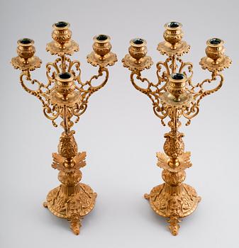 KANDELABRAR, 1 par, rokokostil, 1800-talets andra hälft.