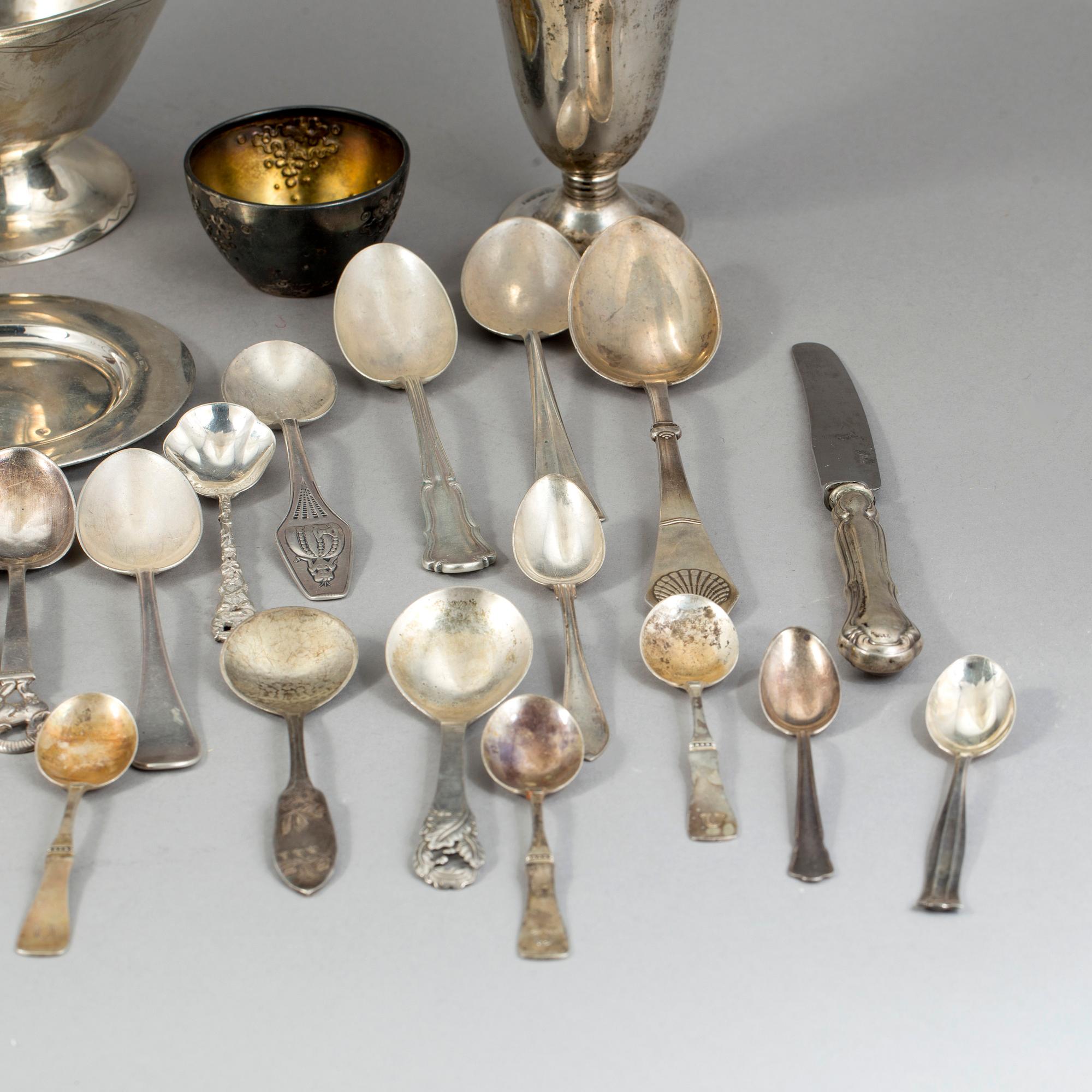 PARTI SILVER, 44 delar, bland annat MGAB, Lidköping, 1959-1967. Total vikt 1152 g.