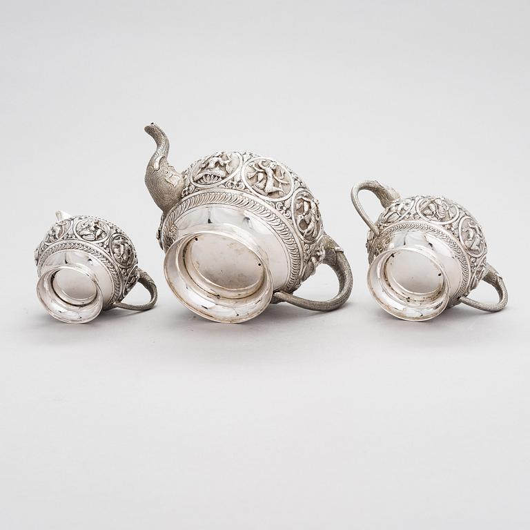 A 3-piece silver tea set, presumably India. Finnish control marks 1966.