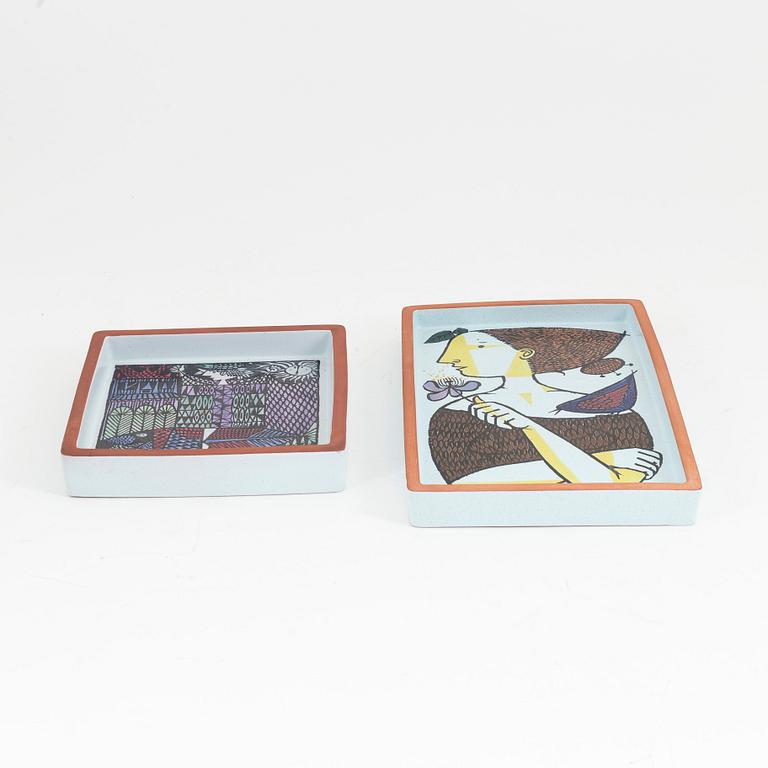 Stig Lindberg, fat, 2 st, fajans, "Karneval", Gustavsbergs studio.