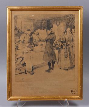 CARL LARSSON, litografi, monogramsign i trycket, tidigt 1900-tal.