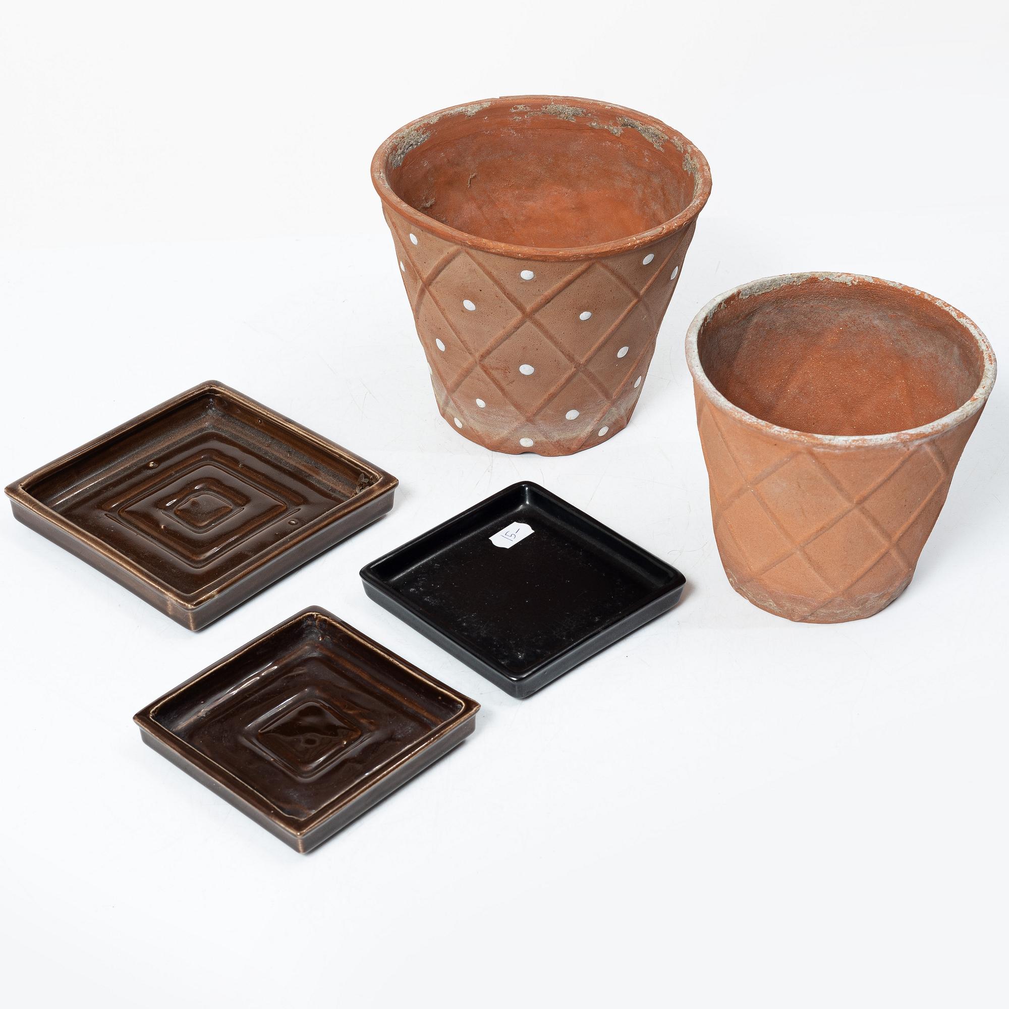 Wilhelm Kåge, ten ceramic 'Planta' flower pots, Gustavsberg & Steninge, Sweden, 1940's/50's.