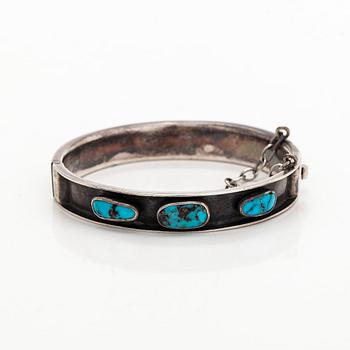 Bracelet, pendant and earrings, silver, turquoise, Tillander, Helsinki, 1950s.