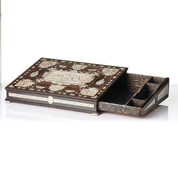 A Neopolitan ebony, rosewood and engraved ivory writing box from the circle of Iacopo Fiamengo, first part 17th century.