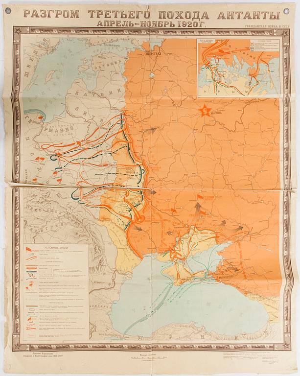 KARTA, Sovjet 1920, papper limmad på duk.