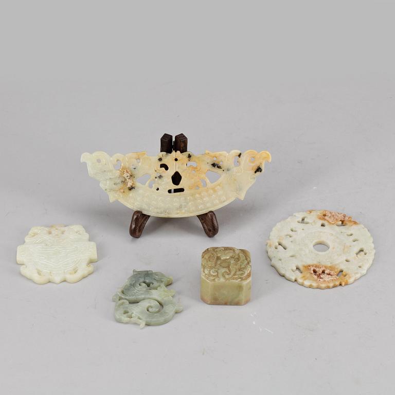 PARTI STEN, 5 delar, nefrit/jade, 1900-tal.