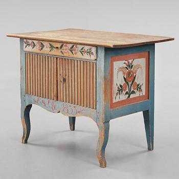 A painted pine table marked E.S.D 1833.