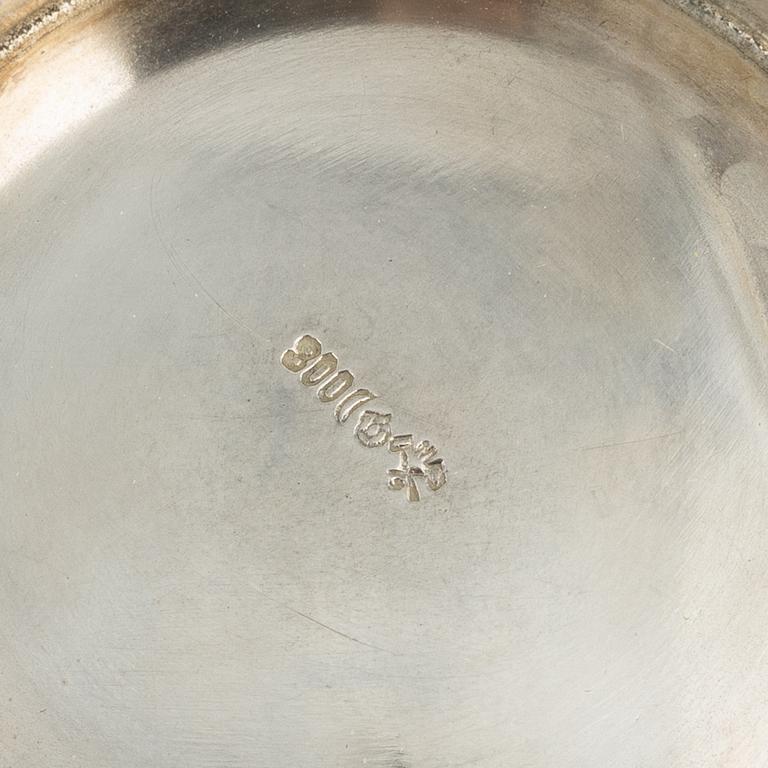 Three silver bowls and creamer, Sweden and Germany, 20th century.
