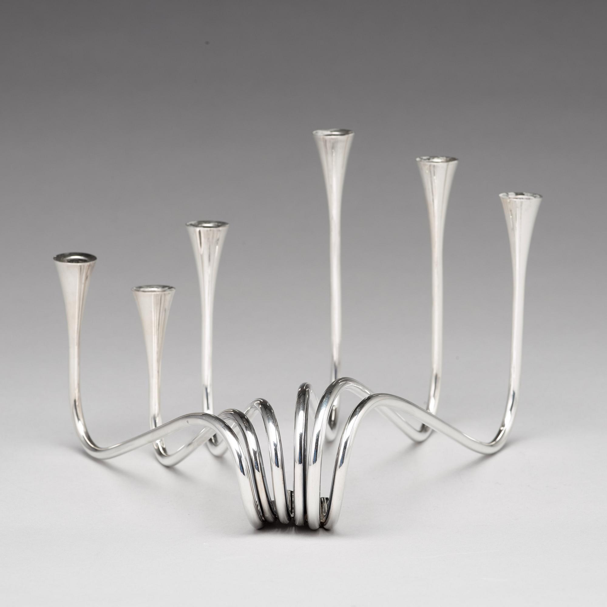 Ibi Trier Mørch, kandelaber "Bølgeslag", för Firma A. Michelsen, Danmark 1951, sterling.