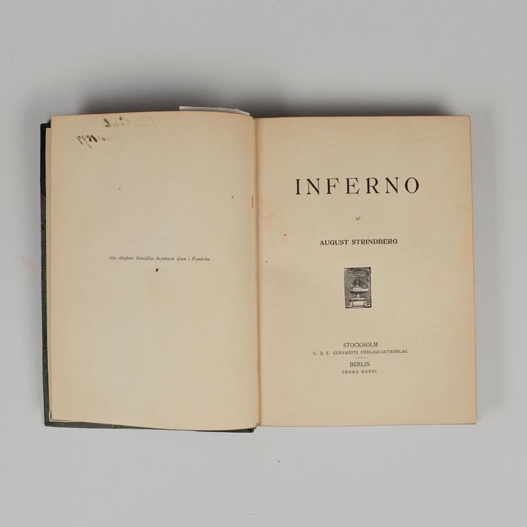 BÖCKER, 2 st, "Inferno" resp "Inferno sambunden med "Till Damaskus" av August Strindberg, Stockholm 1897.