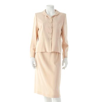 SONIA RYKIEL, a two-piece creme colored dress consisting of jacket and skirt.