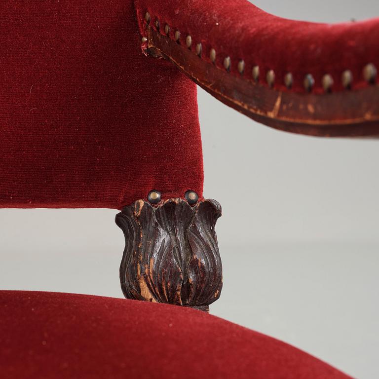 A Swedish Baroque armchair, probably by Burchardt Precht's workshop (active in Stockholm 1674-1738), circa 1700.