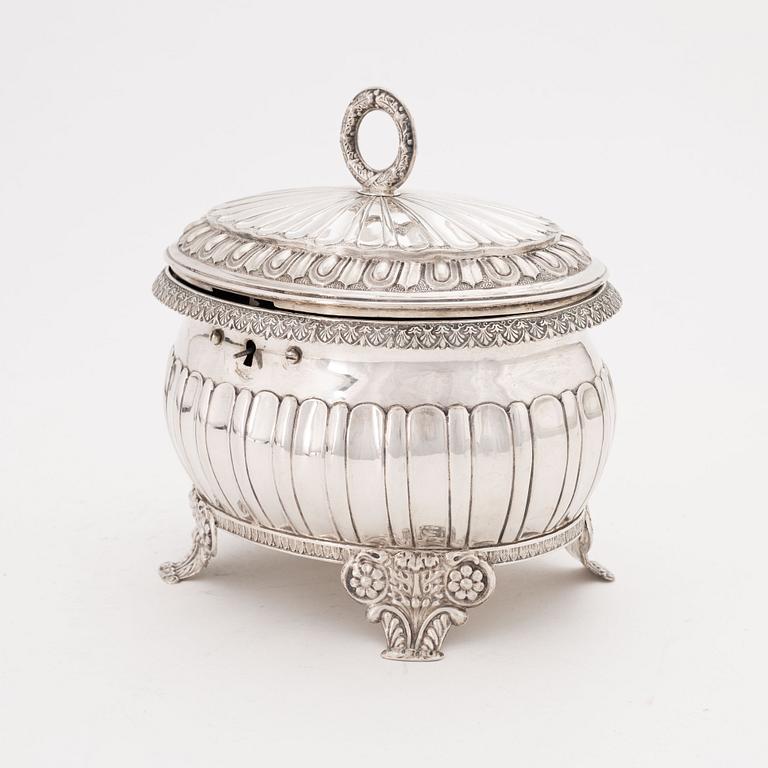 A Swedish Empire silver sugarbox, mark of J. Lenholm, Stockholm 1839.