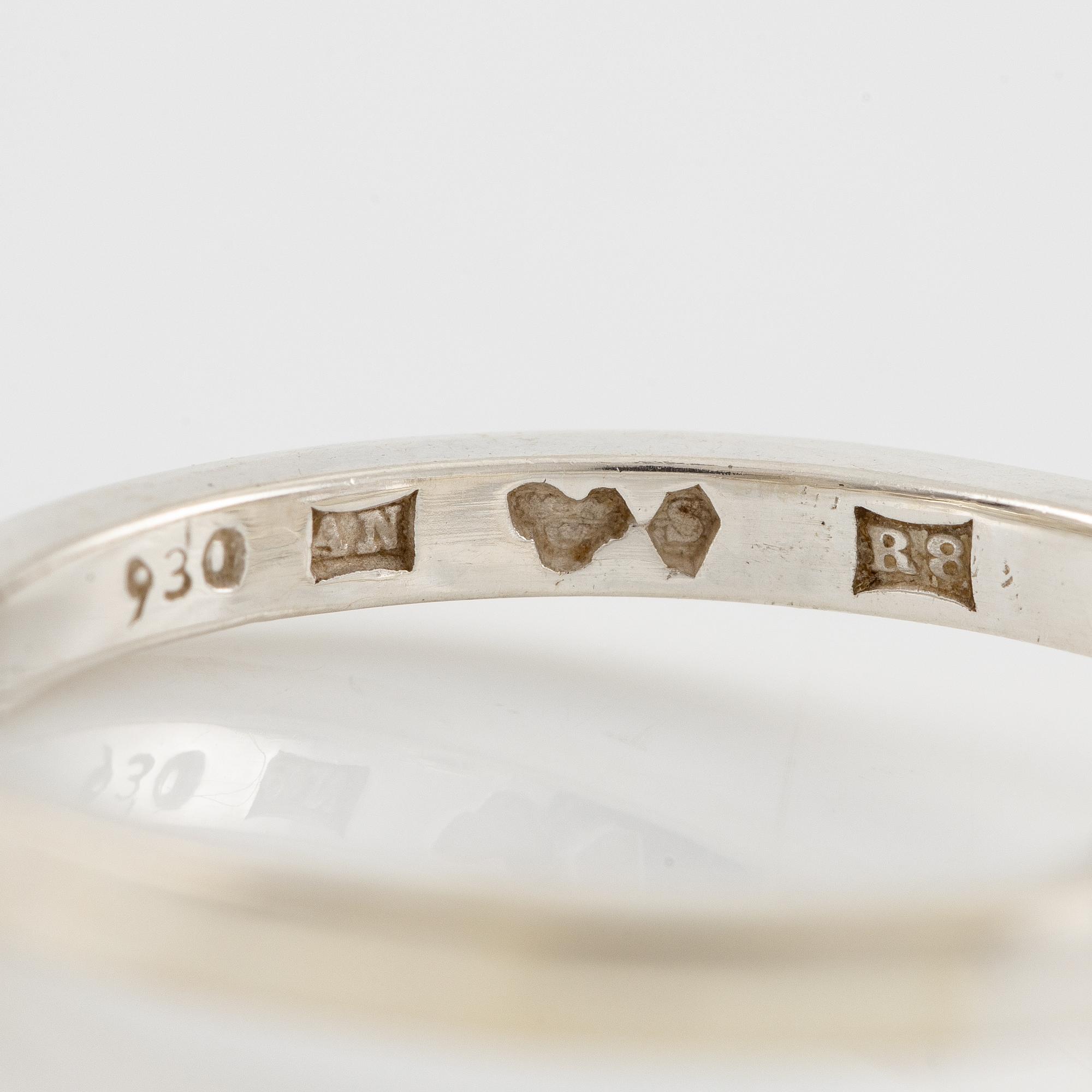 Wiwen Nilsson, ring, silver med trappslipad bergkristall, Lund 1943.