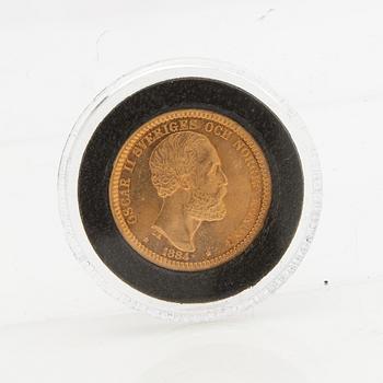 Gold coin Sweden, Oscar II 20 kr, 1884.