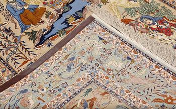 A Figural Isfahan carpet, part silk, 238 x 160 cm.