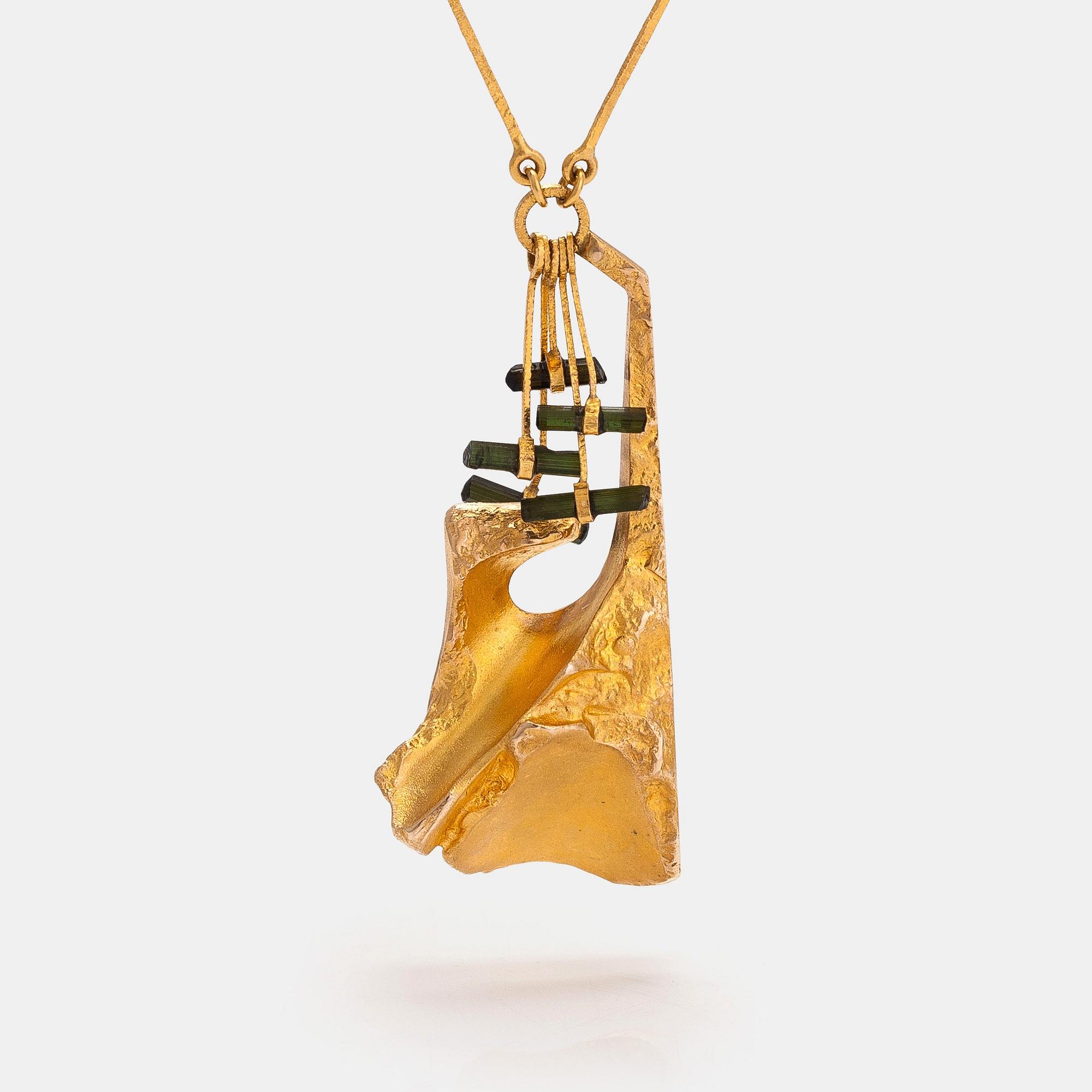 Björn Weckström, halsband "Semiramis", 14K guld och turmaliner. Lapponia 1973.