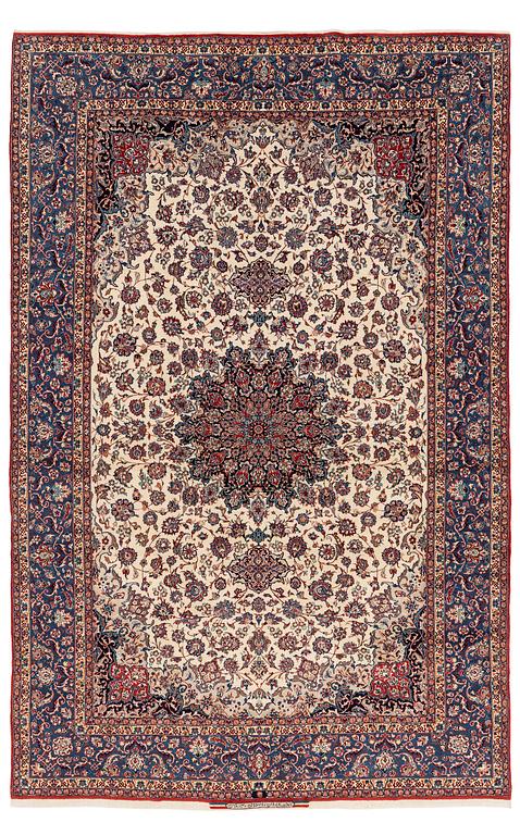 A semi-antique Isfahan carpet, Central Persia, signed (Ali) Seirafian, 328 x 250 cm.