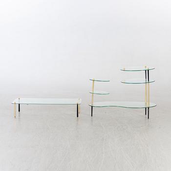 BORD, två delar, glas, butiks skyltning, Belgien, 1900-talets mitt.