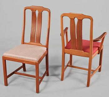 STOLAR, 6 st, samt KARMSTOLAR, ett par, "Ambassadör", Carl Malmsten, Rydéns Interiör, tillverkade 1985.