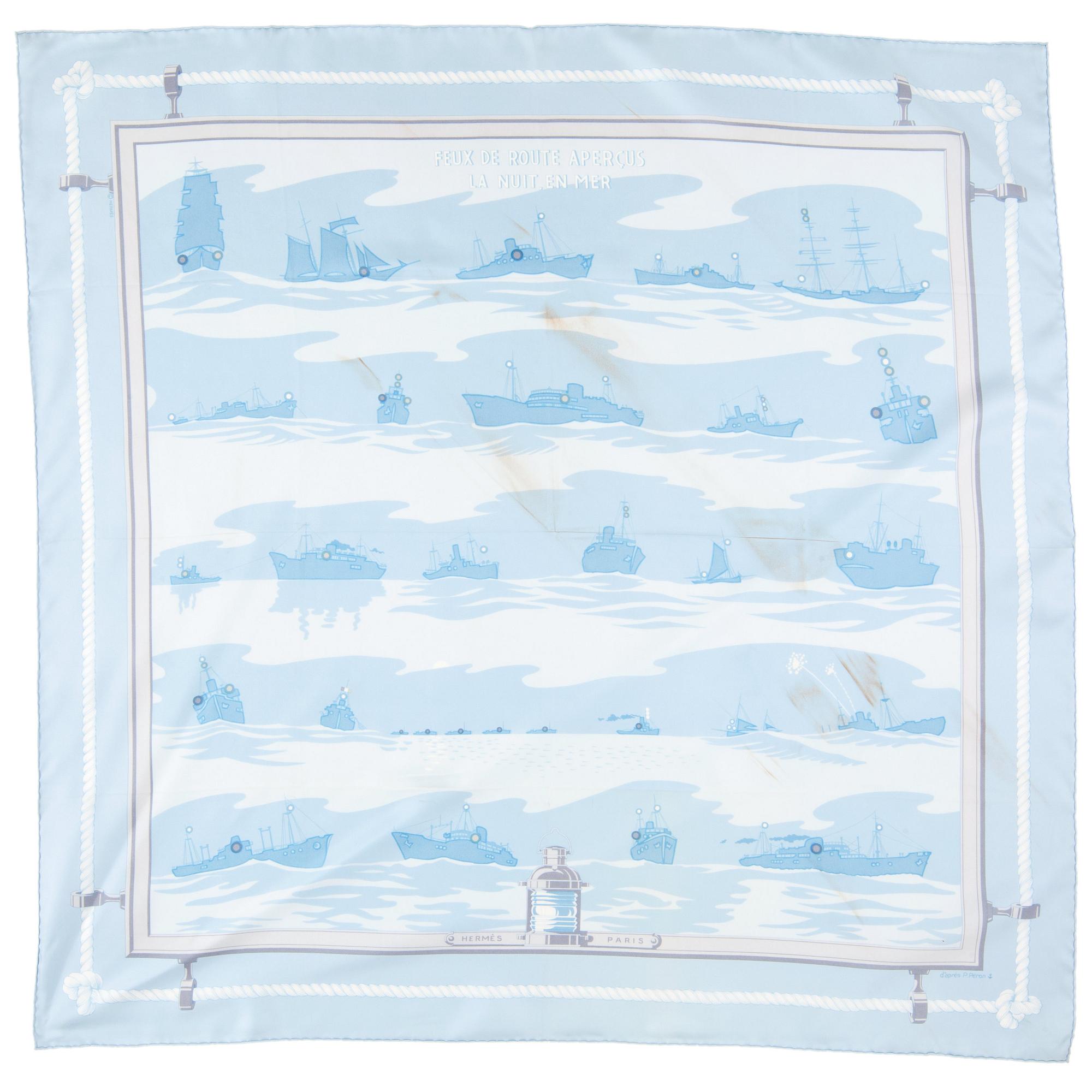 HERMÉS, a silk scarf, "Feux de Route Apercus la Nuit, en Mer".