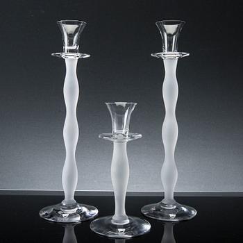 2+1 pcs of glass candle lights "Celeste", by Anne Nilsson, Orrefors, late 20th century.